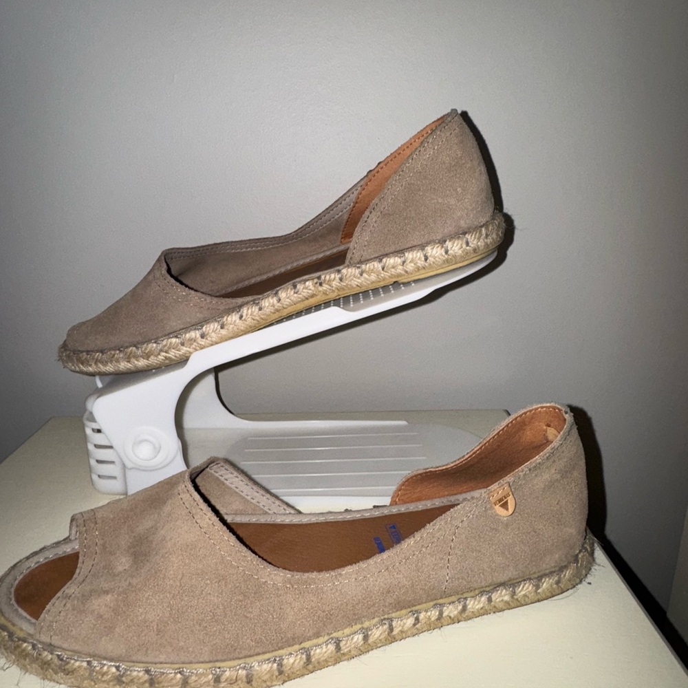 Tan Flats with Espadrille Sole and Rounded Toe